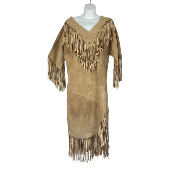 Vintage Wanted by Outlaw Suede Look Fringe & Beaded Western Dress Size Medium - Picture 2 of 13